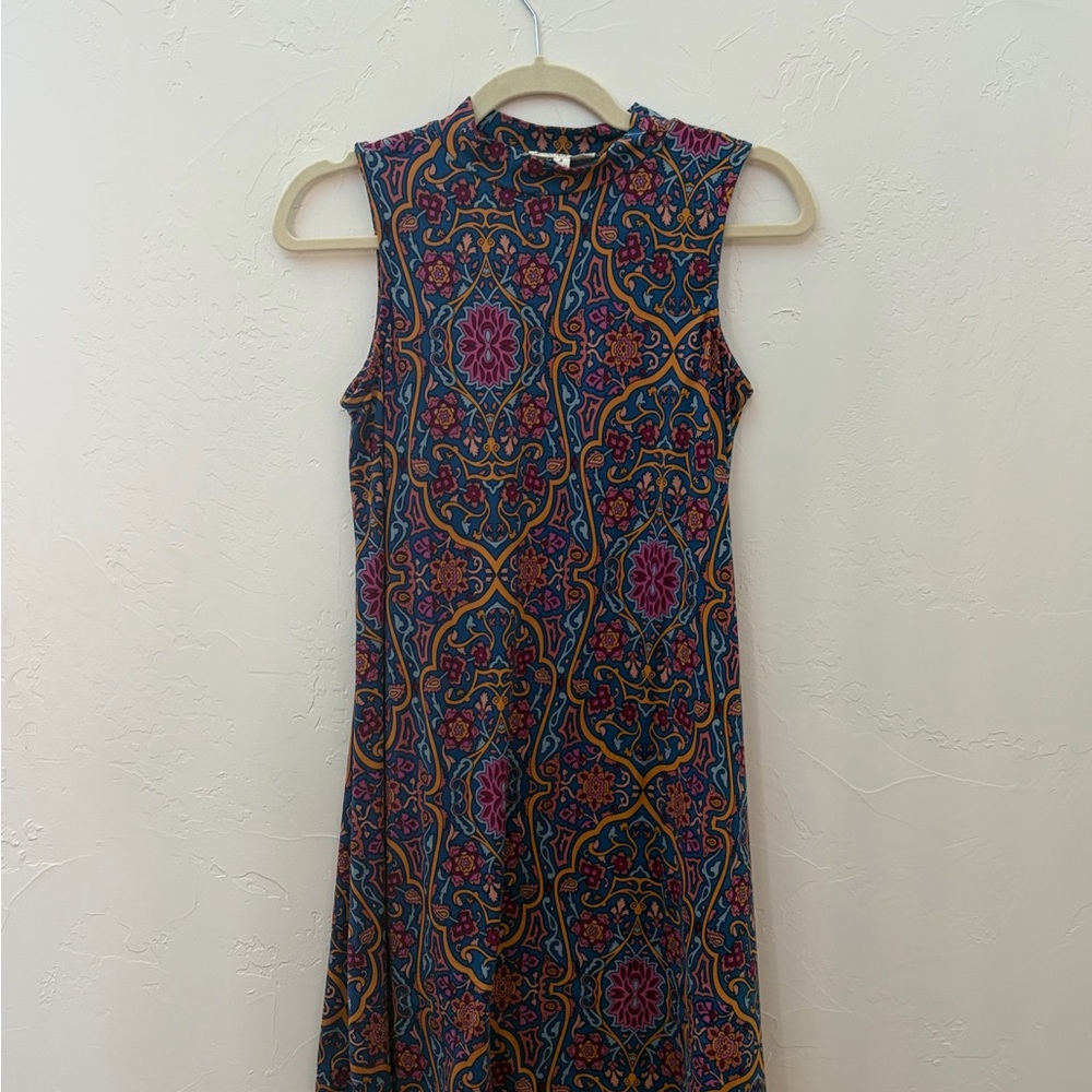 Pink Rose Multicolor Patterned Midi Dress